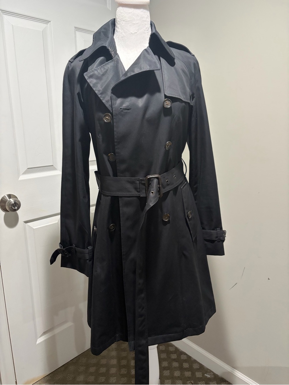 Banana Republic Black Double-Breasted Trench Coat with Belt - Picture 1 of 8